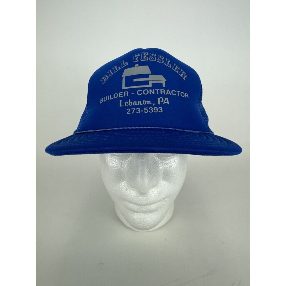 VTG  Blue Trucker Hat‎ Snapback Cap Mesh Builder Contractor Lebanon Pa Roper